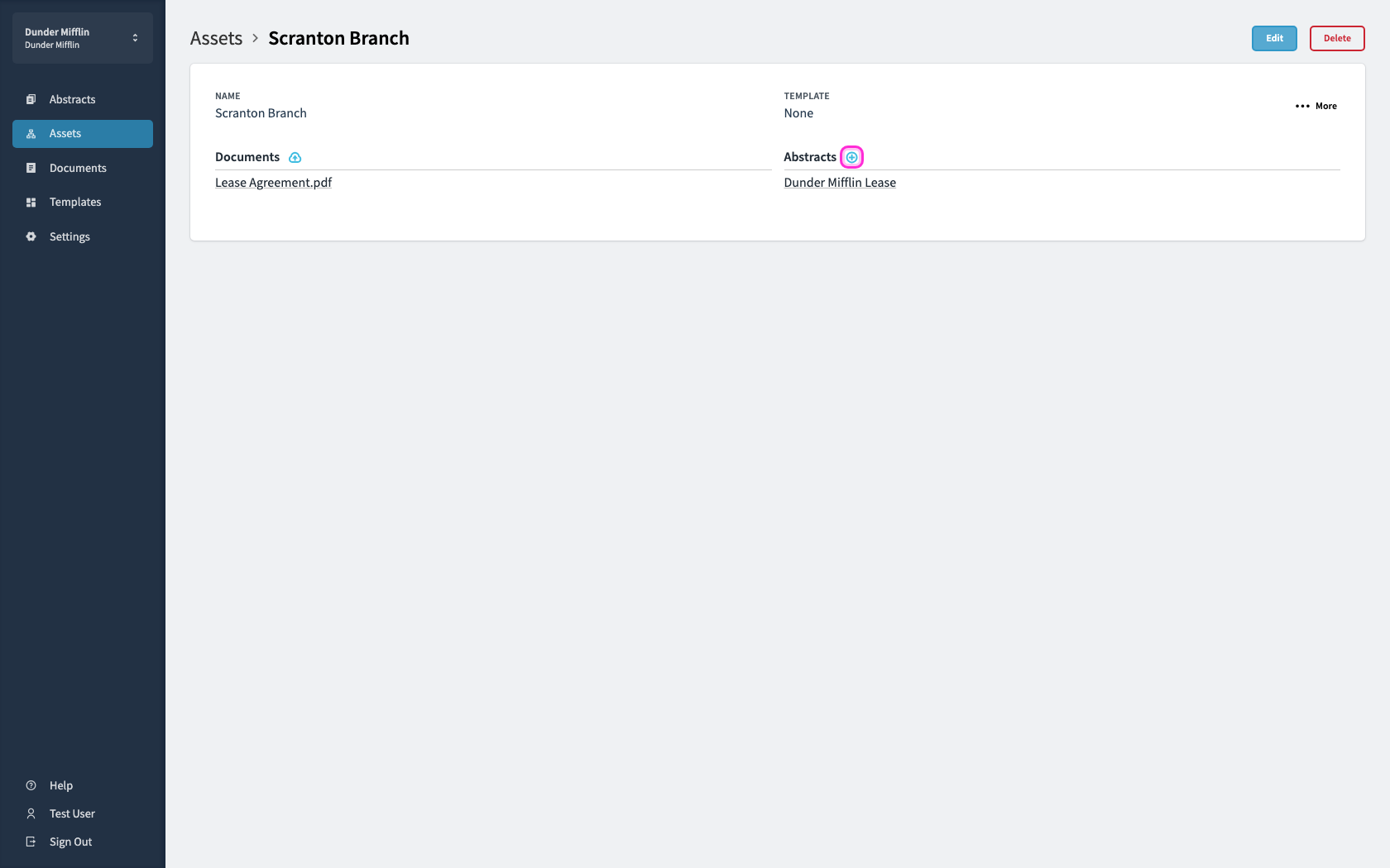 Open the asset. In Abstracts, click the create icon.