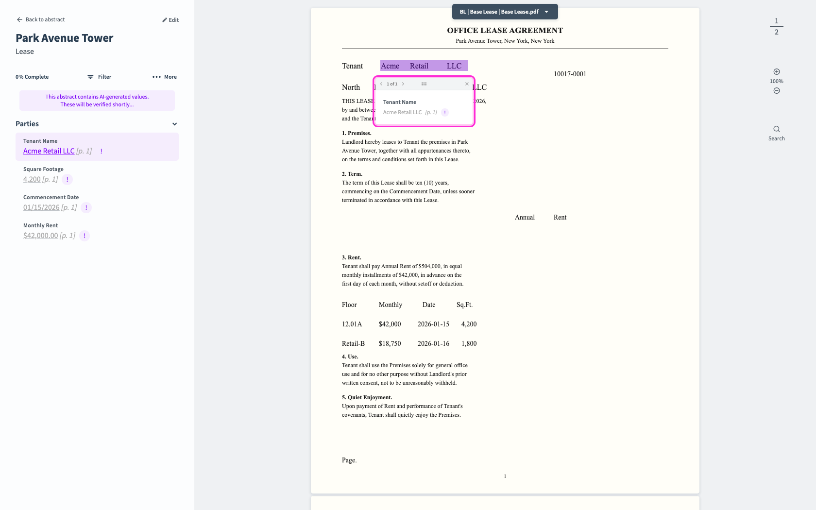 Click a predicted value to open its preview link on the source document.