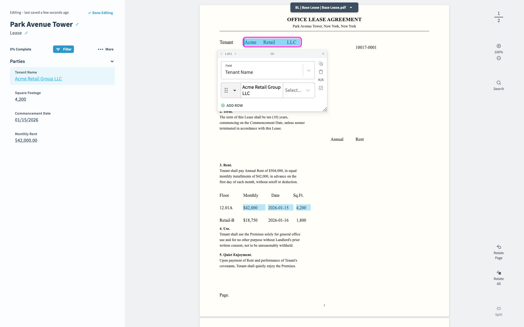 Drag a link handle on the document to change which words are linked.