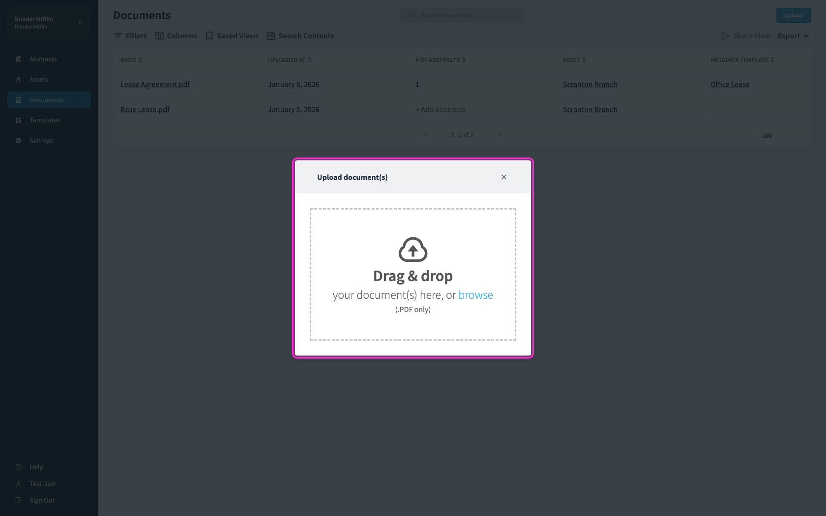 To upload, you can either drag and drop the files over the gray box or select from your local file folder