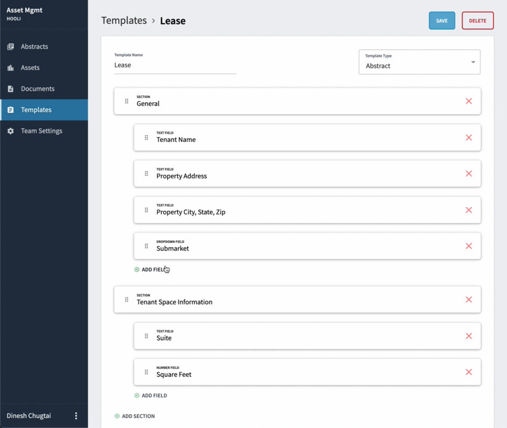 Screen recording of the template editor building fields for documents.